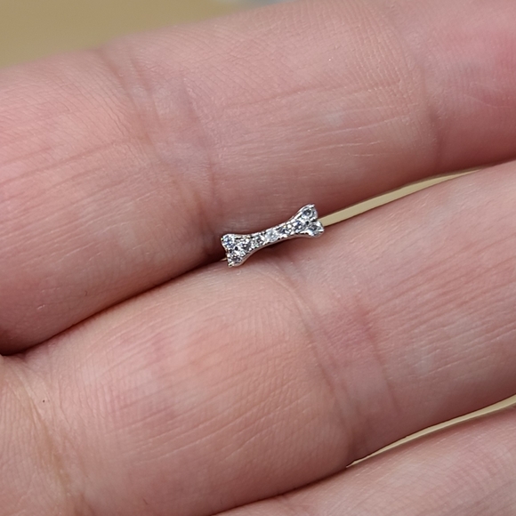 925 Sterling Silver Inlaid Zircon Dog Doggy Bone Puppy Stack - Picture 4 of 12